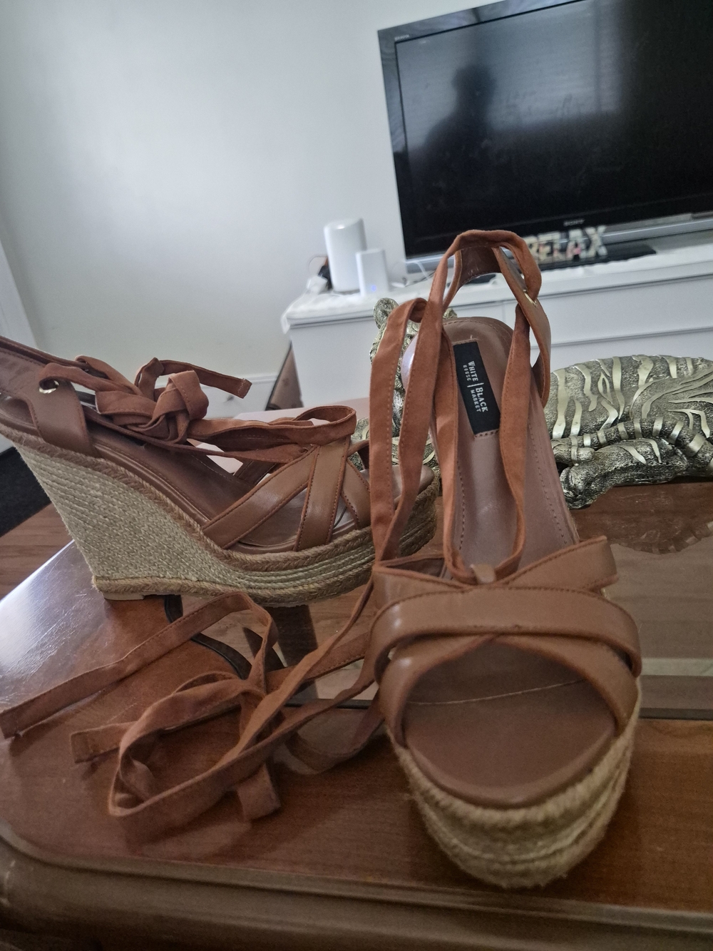 Vintage Tan Espadrille Wedge Sandals with Ankle Wrap